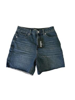 Misguided Dark Blue High-Rise Denim Shorts